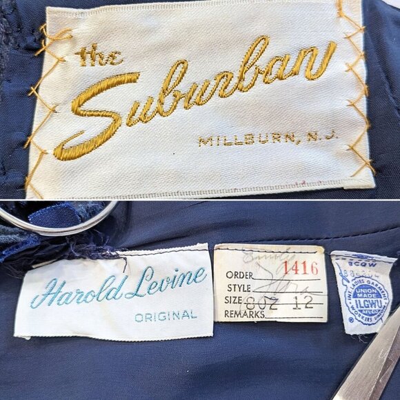 Vintage 60s Country Miss THE SUBURBAN Blue Sequin Velvet Blocked Evening Dress S - Picture 4 of 11